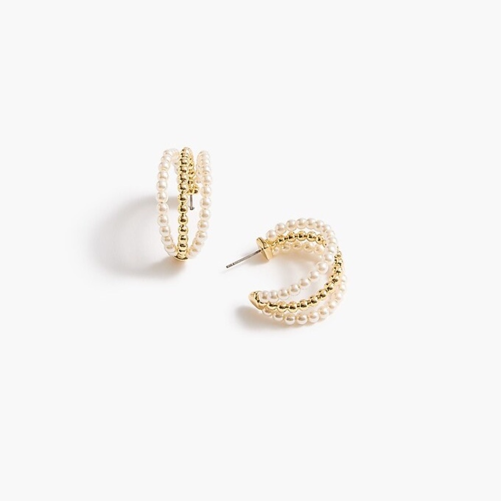 J. Crew Triple pearl and gold hoop earrings NWOT item BU586
